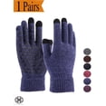 thumbnail image 1 of Luxtrada Winter Knit Gloves Touchscreen Warm Thermal Soft Lining Elastic Cuff Texting Anti-Slip for Women Men (Navy,Men), 1 of 10