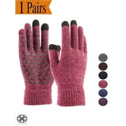 Luxtrada Winter Knit Gloves Touchscreen Warm Thermal Soft Lining Elastic Cuff Texting Anti-Slip for Women Men Rose Red,Women