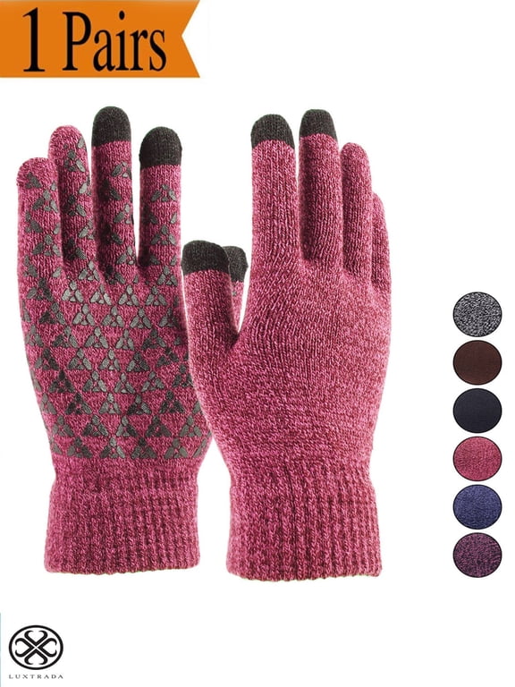 Winter Knit Gloves Touchscreen Warm Thermal Soft Lining Elastic Cuff Texting Anti-Slip for Women Men (Rose Red,Women)