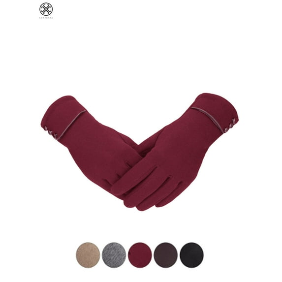 Luxtrada Winter Riding Warm Fleece Gloves Women Outdoor Cycling Non-Falling Gloves Touch Screen Gloves (Wine Red)