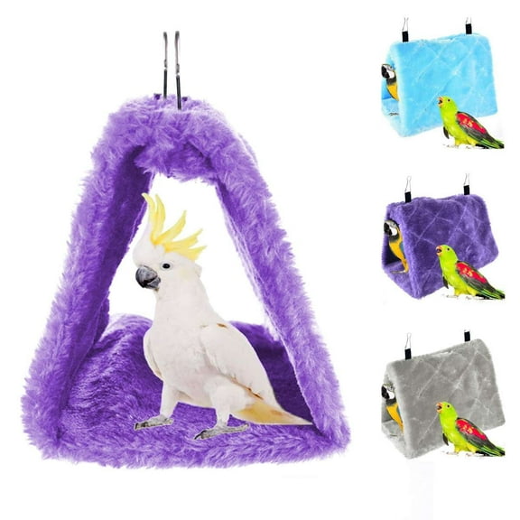 Luxtrada Winter Warm Bird Nest House Shed Hut Hanging Hammock Finch Cage Plush Fluffy Birds Hut Hideaway for Hamster Parrot (S,Purple)