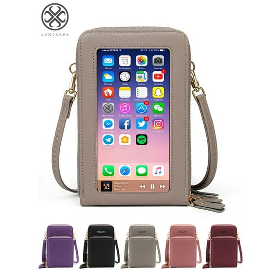 Luxtrada Women Cell Phone Purse Bag Shoulder Strap Touch Screen Cross-Body Pouch Wallet Gray