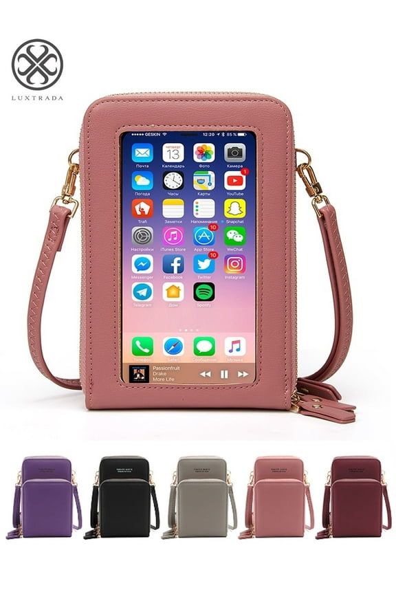 Women Cell Phone Purse Bag Shoulder Strap Touch Screen Cross-Body Pouch Wallet Pink