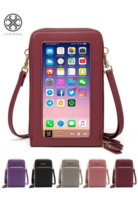 Women Cell Phone Purse Bag Shoulder Strap Touch Screen Cross-Body Pouch Wallet Red