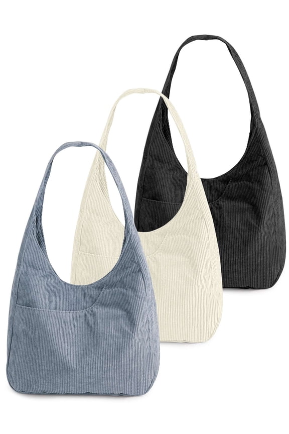Women Corduroy Tote Bag Casual Handbag Hobo Satchel Shoulder Bag (Gray)