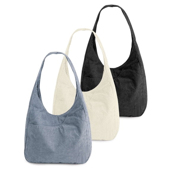 Luxtrada Women Corduroy Tote Bag Casual Handbag Hobo Satchel Shoulder Bag (White)
