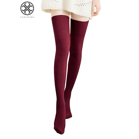 Luxtrada Women Knit Over The Knee Long Socks Striped Thigh High Stocking Socks