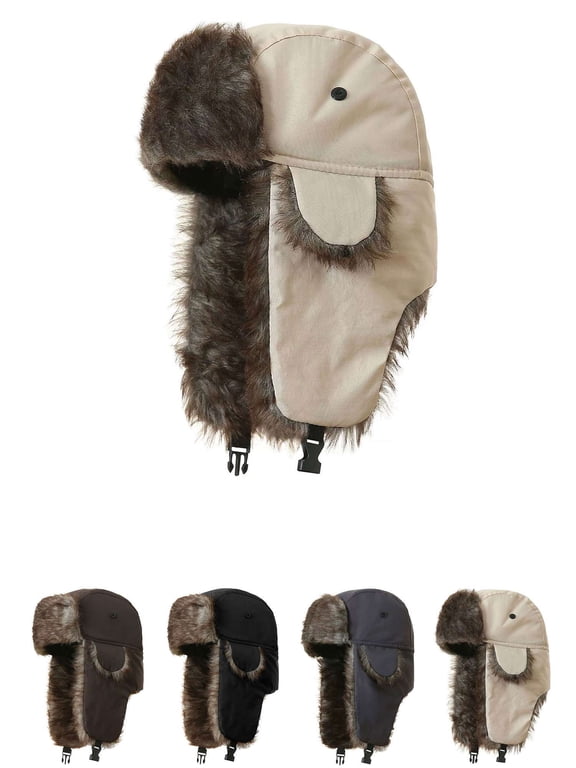 Women Men Winter Ushanka Russian Hat Snow Eskimo Hat with Ear Flaps for Cold Weather (Beige)