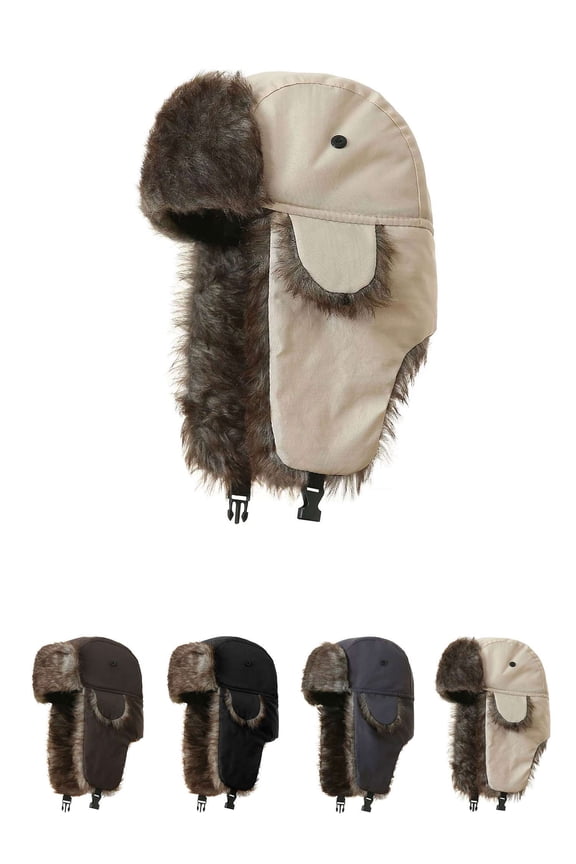 Women Men Winter Ushanka Russian Hat Snow Eskimo Hat with Ear Flaps for Cold Weather (Beige)