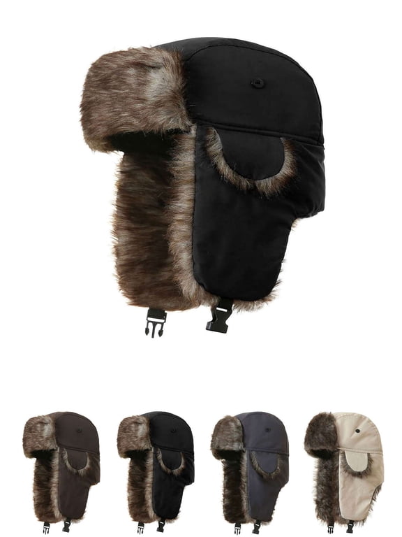 Women Men Winter Ushanka Russian Hat Snow Eskimo Hat with Ear Flaps for Cold Weather (Black)