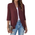 thumbnail image 1 of Luxtrada Women Open Front Cardigan Solid 3/4 Sleeve Loose Collar Draped Ruffles Cardigan (Red,M), 1 of 4