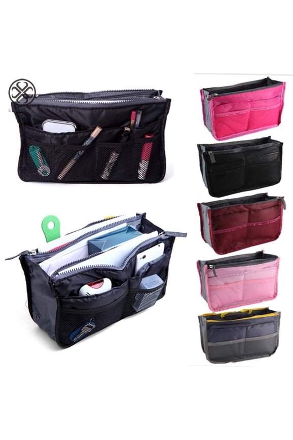 Women Pocket Large Travel Insert Handbag Tote Organizer Tidy Bag Purse Pouch (Black)