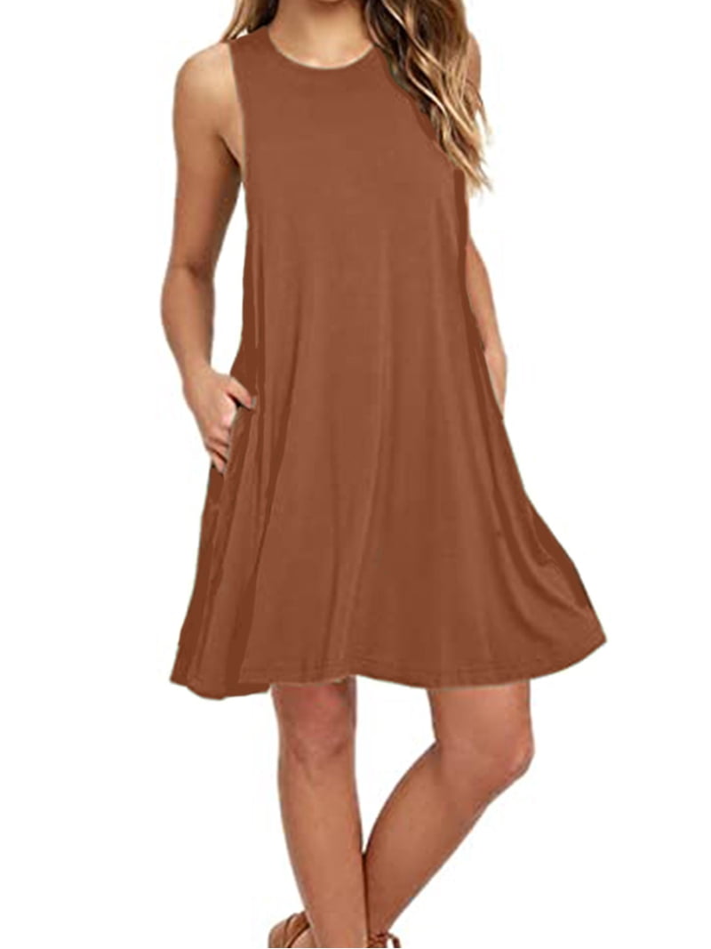 Luxtrada Women Sleeveless Summer Casual T Shirt Dresses Beach 