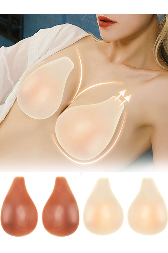 Women Sticky Bra Silicone Adhesive Bra Invisible Bras for Backless Strapless Dress Nippless Covers Push Up Bra (Skin,L)