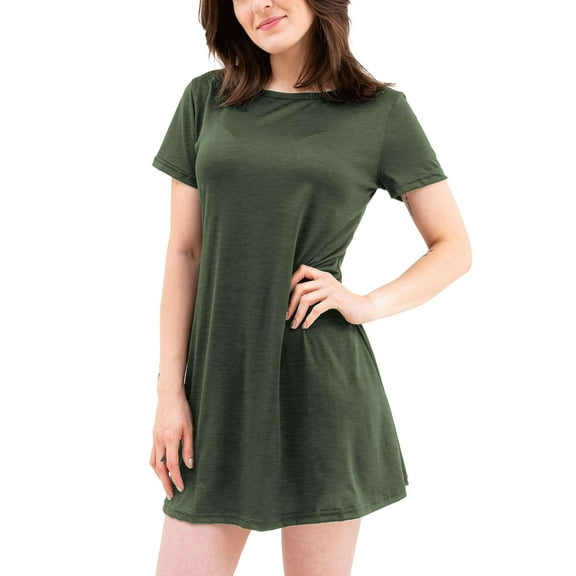 Luxtrada Women Summer Casual T Shirt Swing Tunic Dress Mini Dress Plus Size Green, S