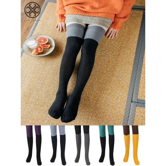Luxtrada Women Thigh High Socks Polyester Knit Over the Knee Leg Warmer Tall Long Boot Socks