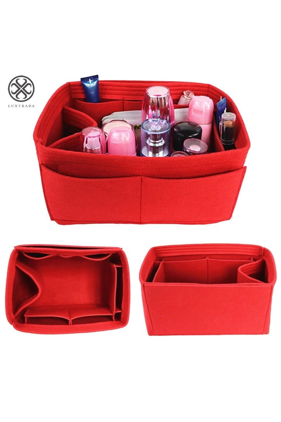 Women Travel Cosmetic Makeup Bag Insert Organizer Toiletry Bag Case Pouch Compartment Multi Pockets Handbag (Red,L)