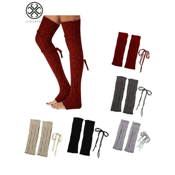 Luxtrada Women Winter Warm Knit Cable Bandage Long Socks Stockings Casual Wool Thigh High Over Knee High Socks Girls Female Leg Warmers