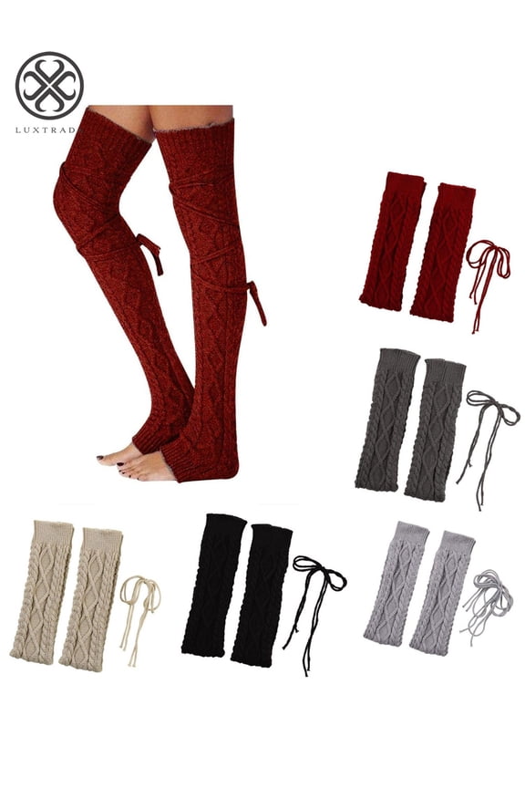 Women Winter Warm Knit Cable Bandage Long Socks Stockings Casual Wool Thigh High Over Knee High Socks Girls Female Leg Warmers
