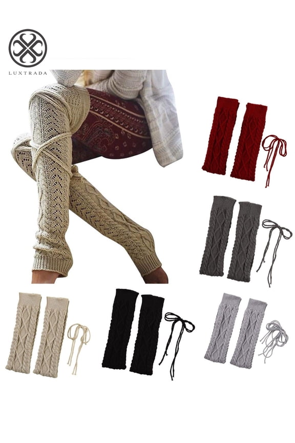 Women Winter Warm Knit Cable Bandage Long Socks Stockings Casual Wool Thigh High Over Knee High Socks Girls Female Leg Warmers