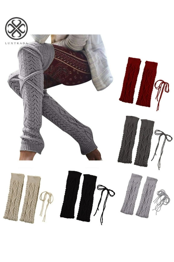 Women Winter Warm Knit Cable Bandage Long Socks Stockings Casual Wool Thigh High Over Knee High Socks Girls Female Leg Warmers