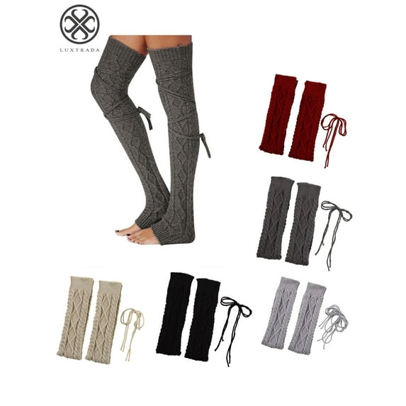 Luxtrada Women Winter Warm Knit Cable Bandage Long Socks Stockings Casual Wool Thigh High Over Knee High Socks Girls Female Leg Warmers
