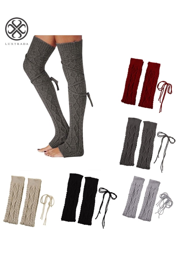 Women Winter Warm Knit Cable Bandage Long Socks Stockings Casual Wool Thigh High Over Knee High Socks Girls Female Leg Warmers