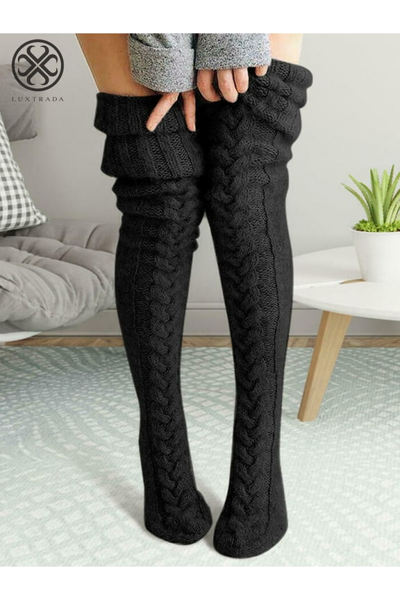 Women Winter Warm Knit Cable Long Socks Stockings Casual Wool Thigh High Over Knee High Socks Girls Female Leg Warmers 1 Pairs