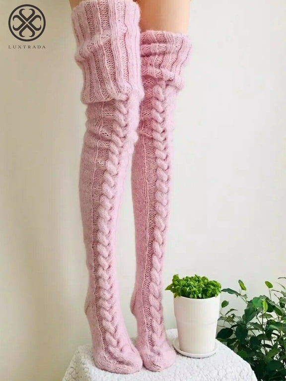 Women Winter Warm Knit Cable Long Socks Stockings Casual Wool Thigh High Over Knee High Socks Girls Female Leg Warmers 1 Pairs