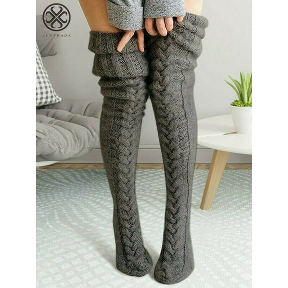 Luxtrada Women Winter Warm Knit Cable Long Socks Stockings Casual Wool Thigh High Over Knee High Socks Girls Female Leg Warmers 1 Pairs