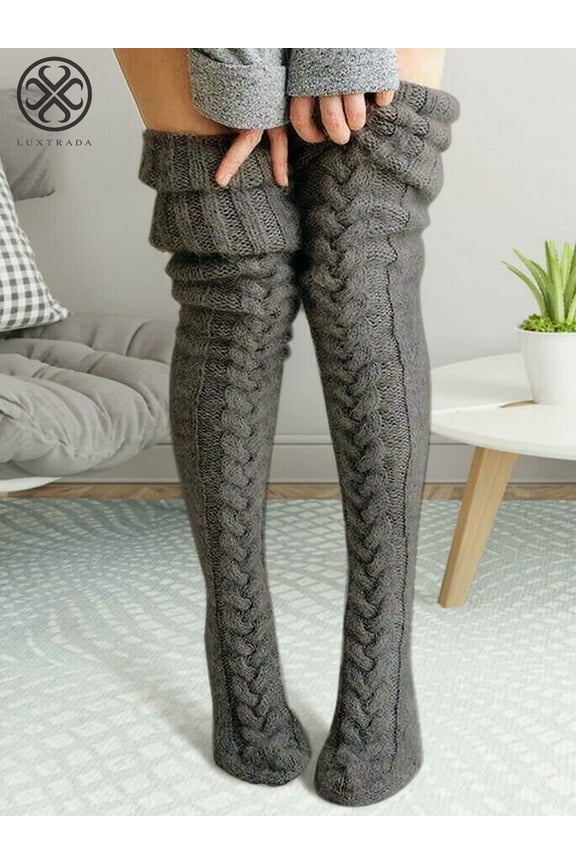 Women Winter Warm Knit Cable Long Socks Stockings Casual Wool Thigh High Over Knee High Socks Girls Female Leg Warmers 1 Pairs