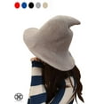 thumbnail image 1 of Luxtrada Women Witch Hat Sheep Wool Christmas Halloween Foldable Costume Ball Sun Cap Caps Knitted Wizard's Bucket for Winter (Khaki), 1 of 8