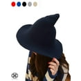 thumbnail image 1 of Luxtrada Women Witch Hat Sheep Wool Christmas Halloween Foldable Costume Ball Sun Cap Caps Knitted Wizard's Bucket for Winter (Navy), 1 of 8