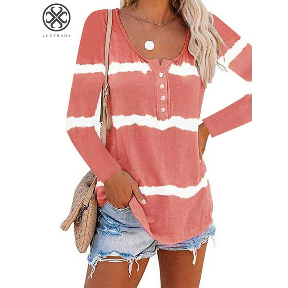 Luxtrada Women's Casual Tie Dye Printed Long Sleeve Scoop Neck Shirts Pullover Sweatershirt Tops