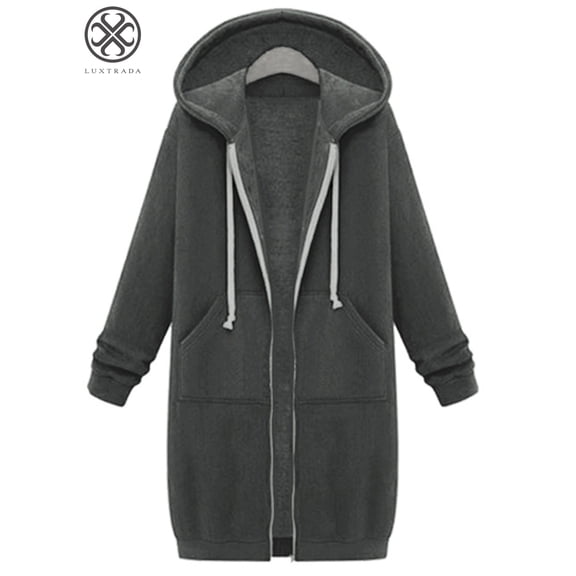 Luxtrada Women's Casual Zip up Hoodies Long Tunic Sweatshirts Jackets Fashion Plus Size Hoodie with Pockets
