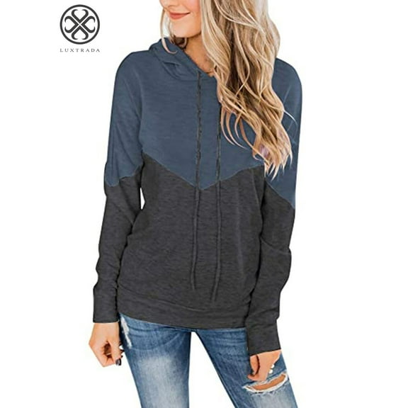 Luxtrada Women's Color Block Hoodies Sweatshirt Pullover Tops Drawstring Long Sleeve Tunic Shirts