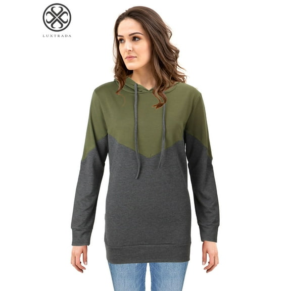 Luxtrada Women's Color Block Hoodies Sweatshirt Pullover Tops Drawstring Long Sleeve Tunic Shirts