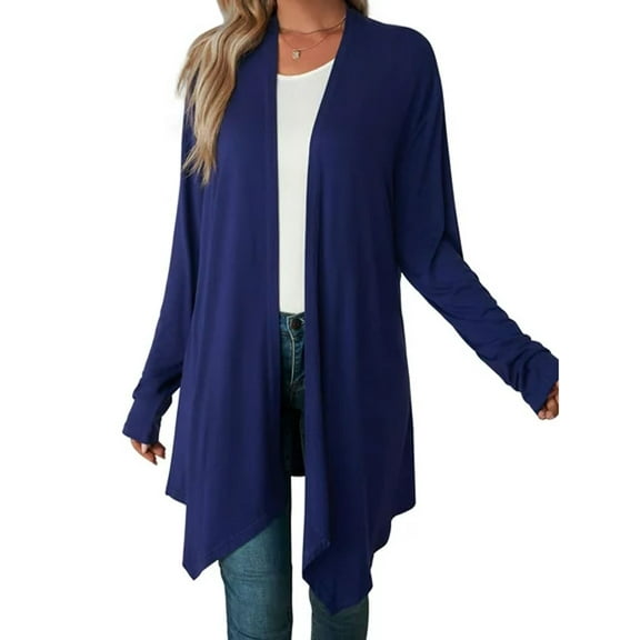 Luxtrada Women's Draped Front Open Cardigan Casual Long Sleeve Lightweight Cardigan (Navy,M)