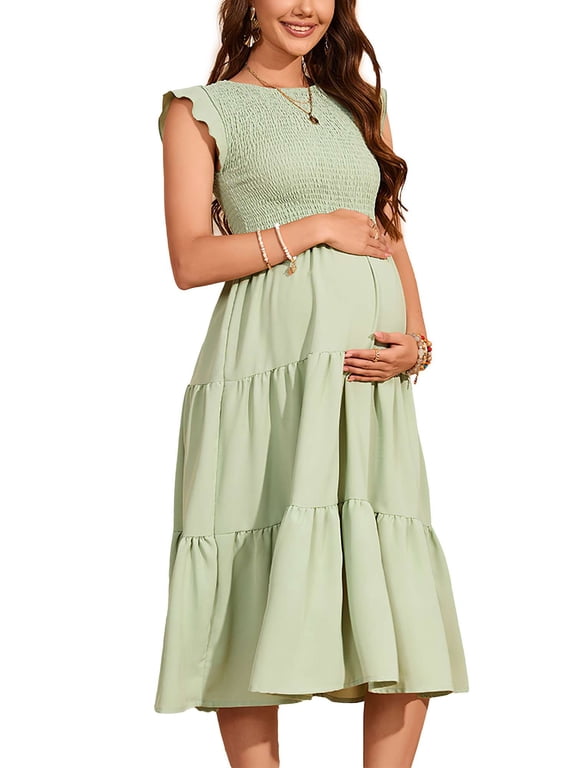 Women’s Dresses Sleeveless Maternity Dresses Beach Style Vest Skirt T-Shirt Dress for Women Casual Summer (Green,S)