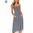 thumbnail image 1 of Luxtrada Women's Dresses Summer Boho Floral Spaghetti Strap Button Down Belt Swing A line Midi Dress with Pockets (Blue Flowers,L), 1 of 7