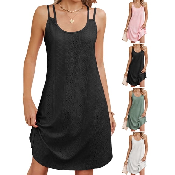Luxtrada Women's Fashionable Solid Color Round Neck Camisole Loose Sleeveless Dress,Summer Dresses for Women (Black,L)