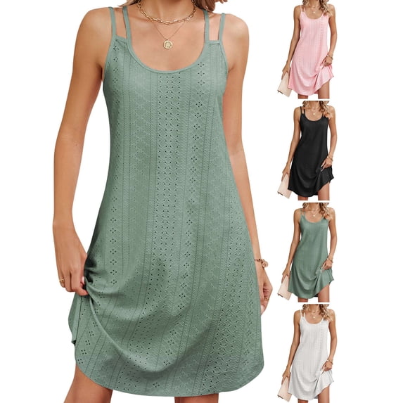 Luxtrada Women's Fashionable Solid Color Round Neck Camisole Loose Sleeveless Dress,Summer Dresses for Women (Green,XL)