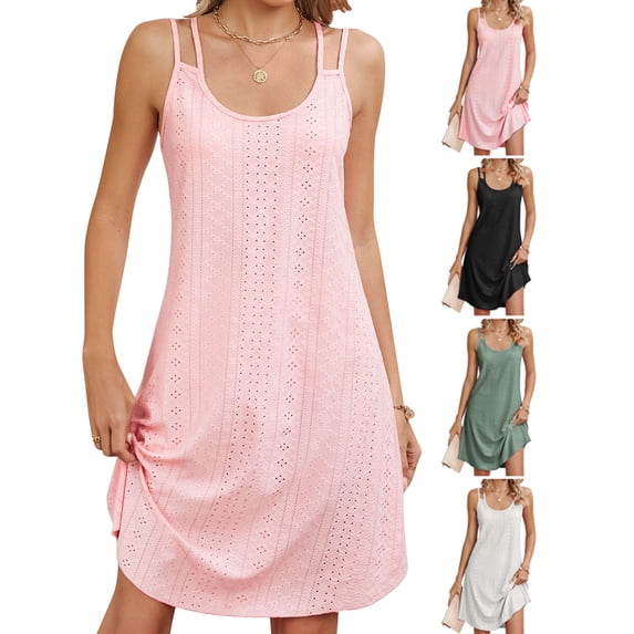 Luxtrada Women's Fashionable Solid Color Round Neck Camisole Loose Sleeveless Dress,Summer Dresses for Women (Pink,2XL)