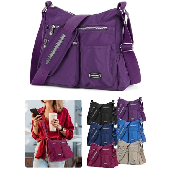 Luxtrada Women's Nylon Lightweight Water Resistant Crossbody Bag, Purple