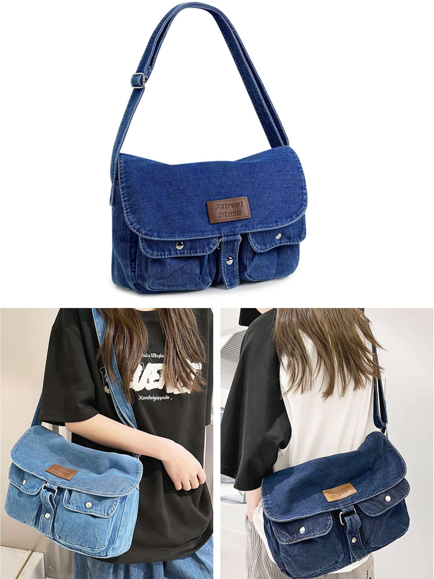 バッグ GRANCY 24ss DenimPantsStyle ShoulderBag Women's Retro Large Canvas Denim Shoulder Bag Denim