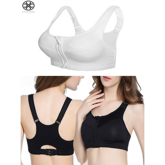 Luxtrada Women's Seamless Sport Bra Active Gym Yoga Workout Sports Bras Wireless Zip Front Mesh Racerback High Impact (White,S)