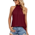 thumbnail image 1 of Luxtrada Women's Sleeveless Tie Halter Neck Summer Tops Loose Casual Tank Top Blouse Shirts (Red Wine,M), 1 of 5