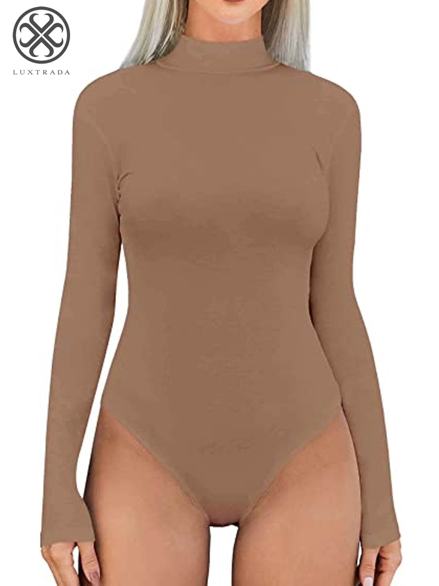 Luxtrada Women's Turtleneck Bodysuit, Long Sleeve, Stretchy
