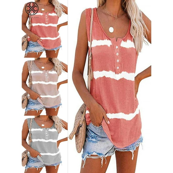 Luxtrada Women's Tie Dye Vest Plus Size Tank Tops Summer Sleeveless Shirts Loose Blouse Orange,L