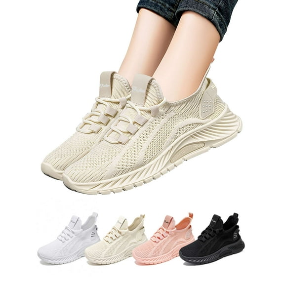 Luxtrada Women's Walking Shoes Cushion Running Tennis Shoes Non-Slip Comfortable Breathable Workout Gym Sports Athletic Fashion Sneakers (Beige,US 10-11)
